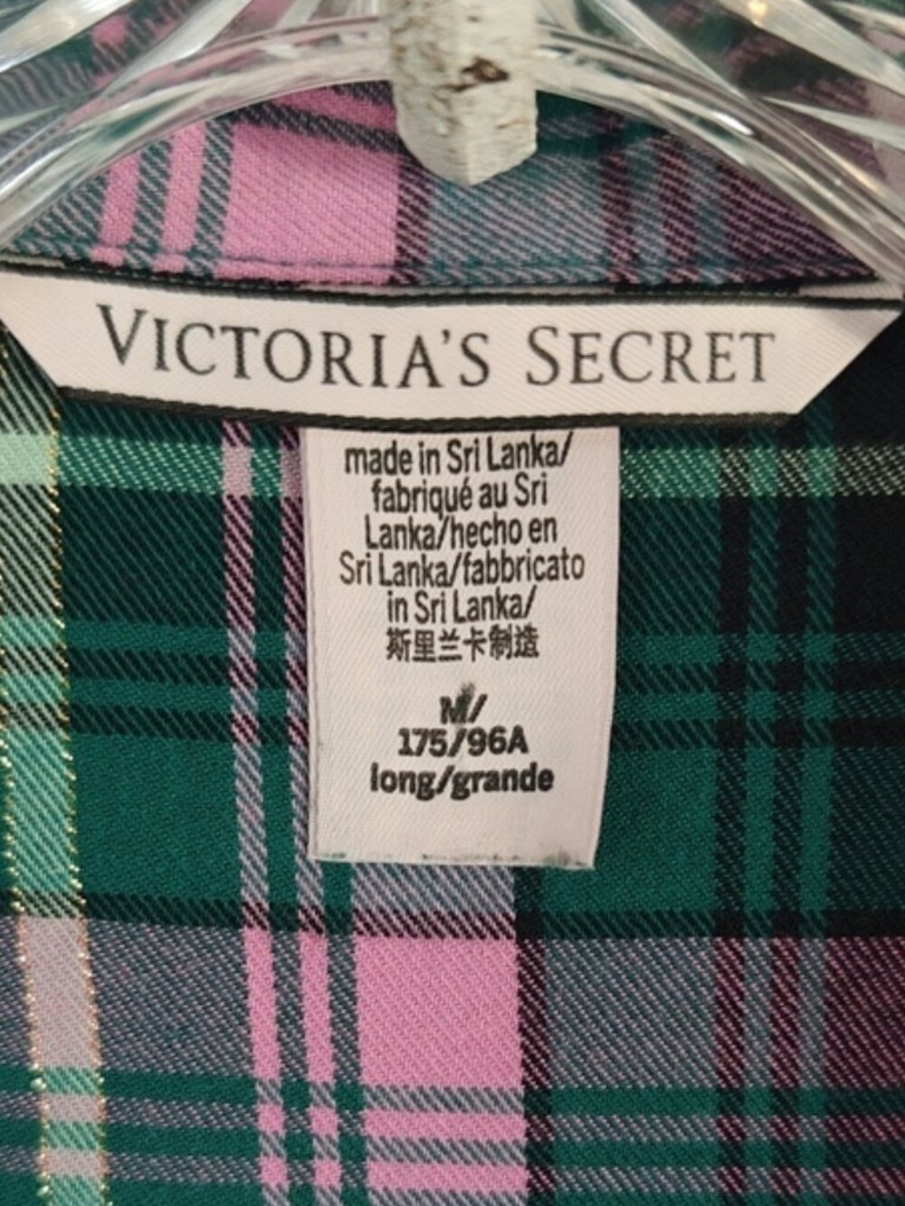 Victoria's Secret Size M Long Pajama Set Green & Pink Plaid - Picture 7 of 8